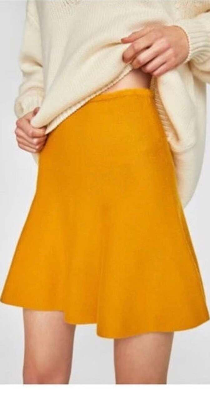 Zara Knit Skirt Solid High Rise Mustard Yellow Women M
